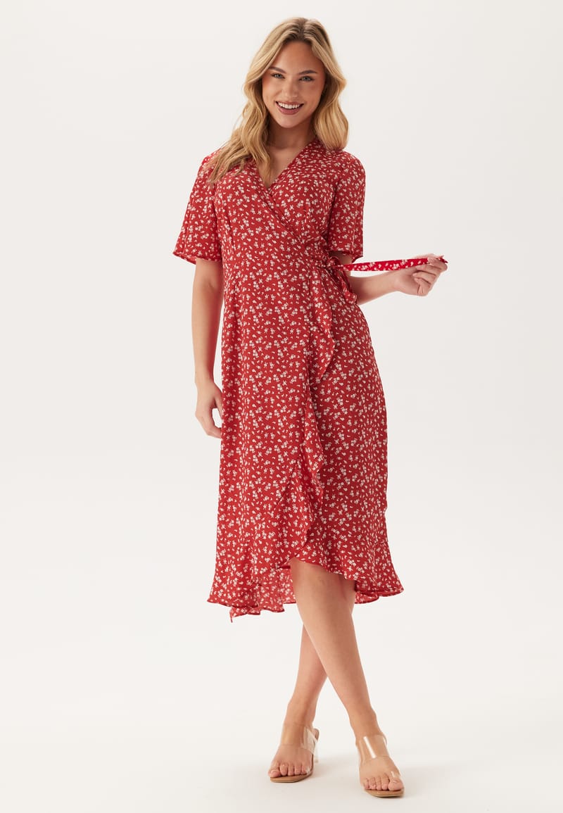 Midi Wrap Dress with Butterfly Pattern