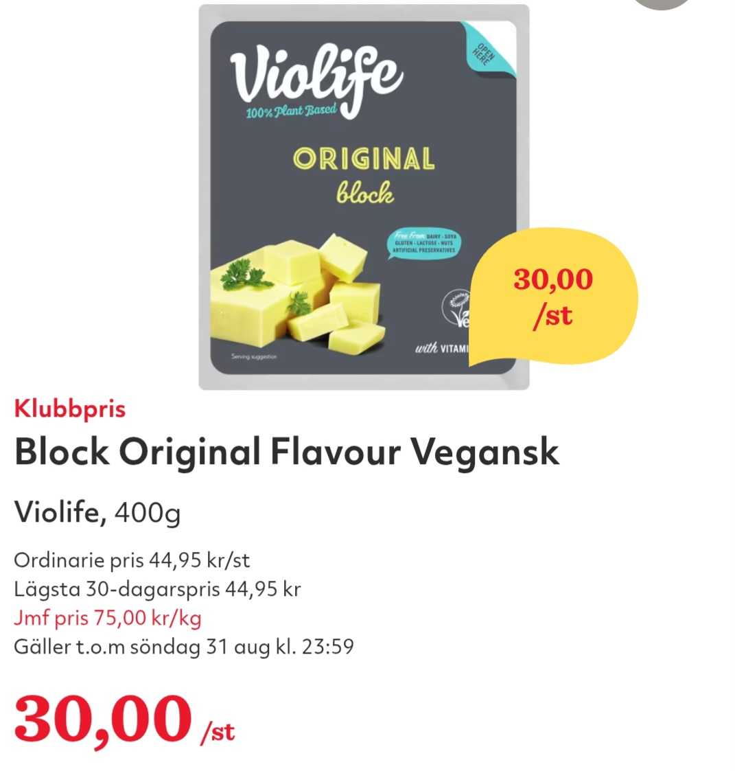 Violife Block Vegansk Original Flavor 400g (Klubbpris)