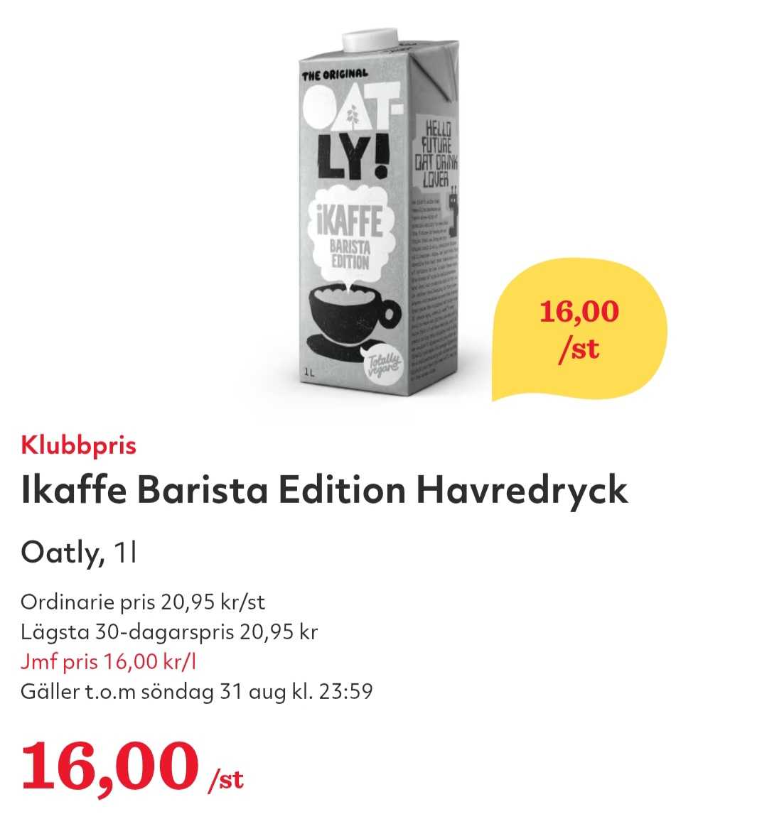 Oatly Ikaffe Barista Edition 1L
