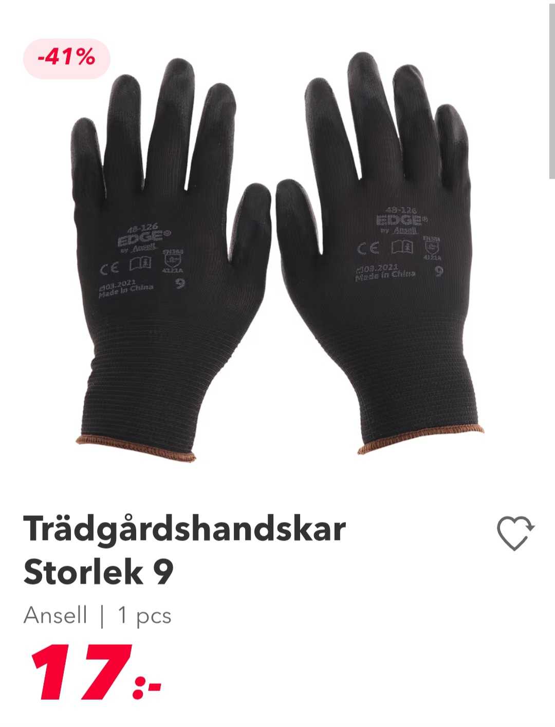 Trädgårdshandskar Storlek 9, 1 styck