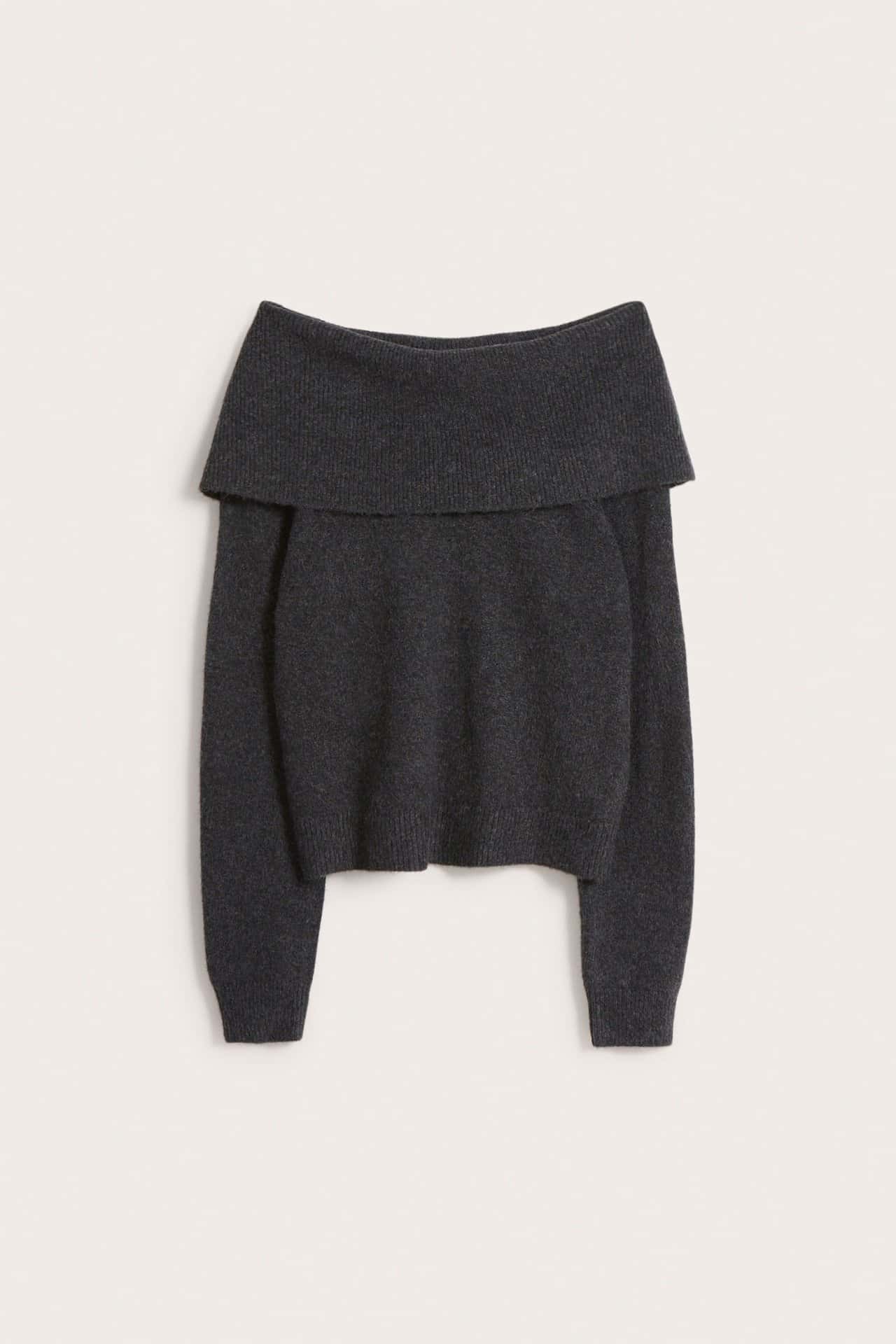 Mörkgrå stickad off shoulder-tröja för dam