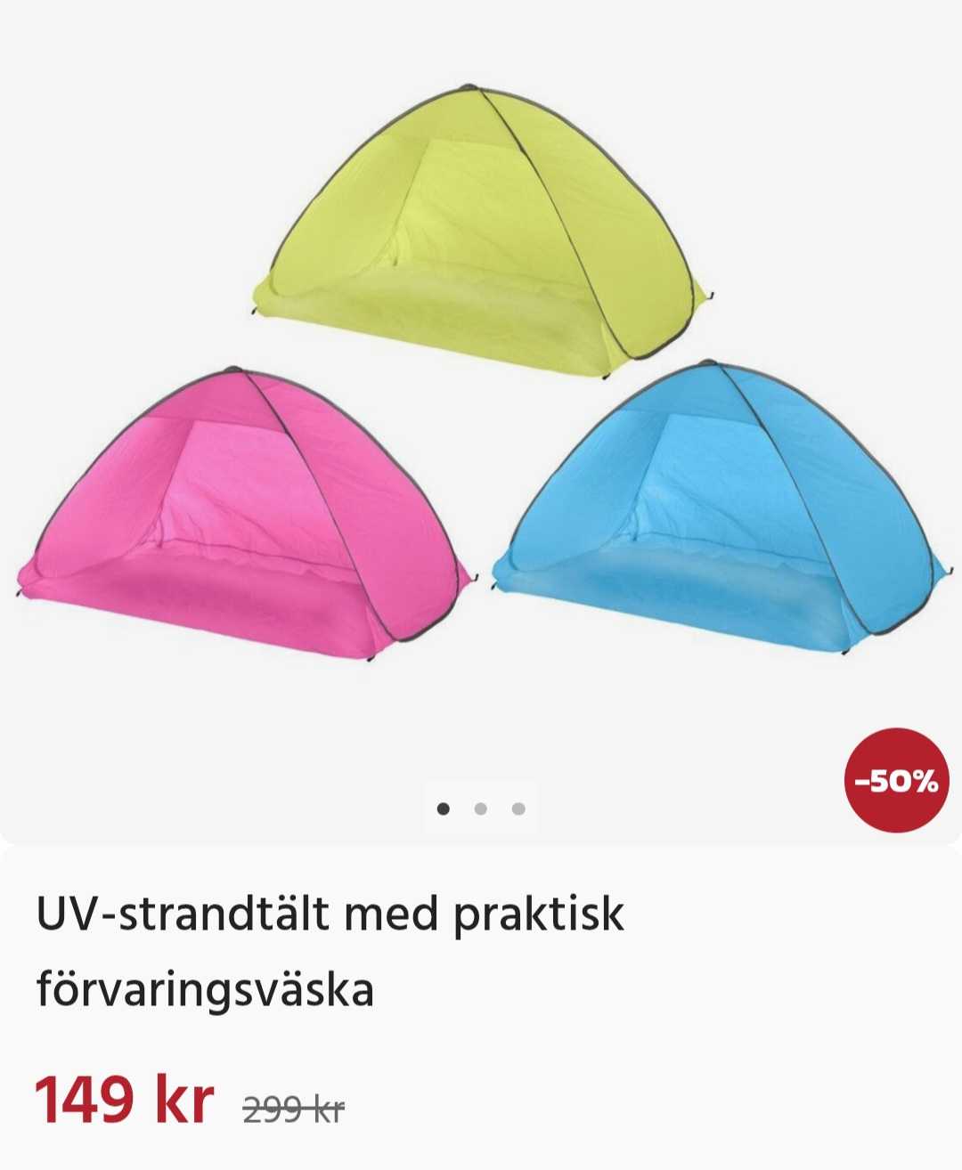Praktiskt UV-strandtält med tillhörande förvaringsväska