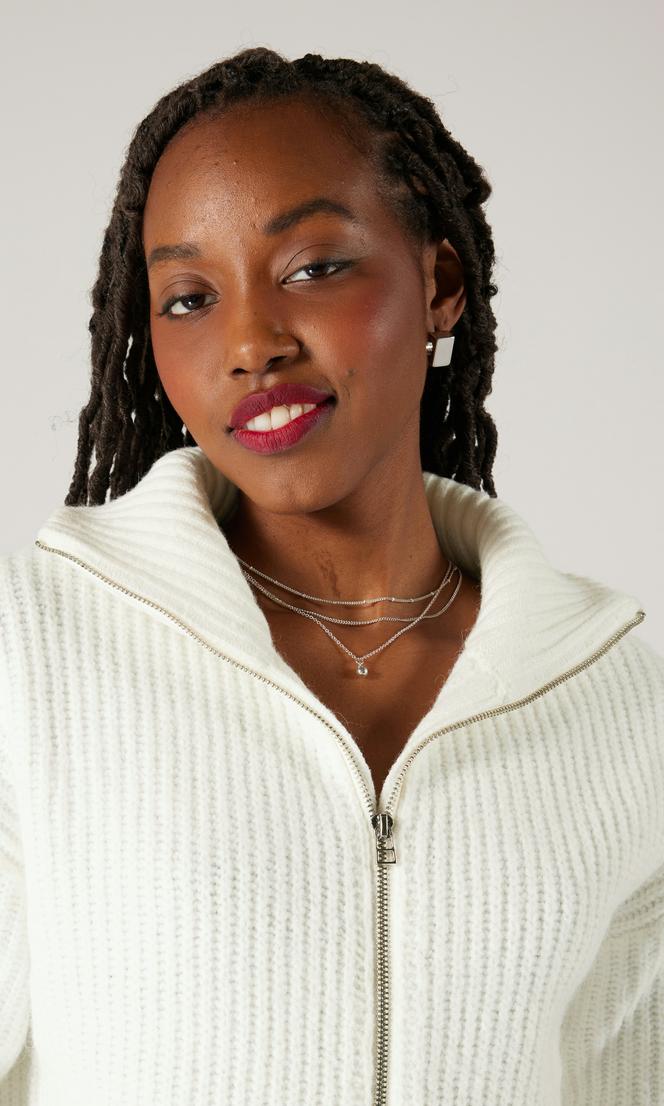 Vailent Vit Stickad Ziptröja Dam