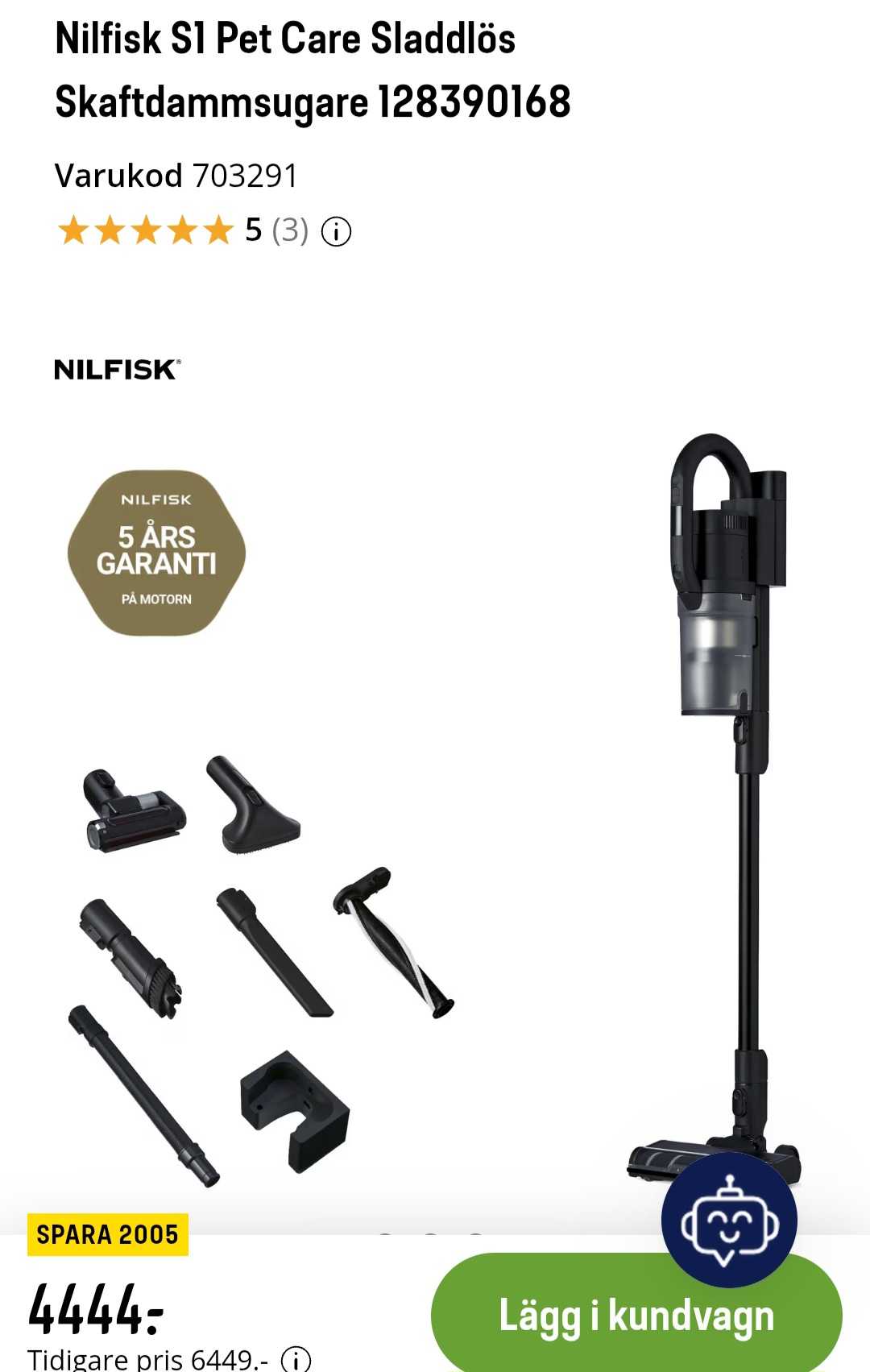 Nilfisk S1 Pet Care sladdlös skaftdammsugare