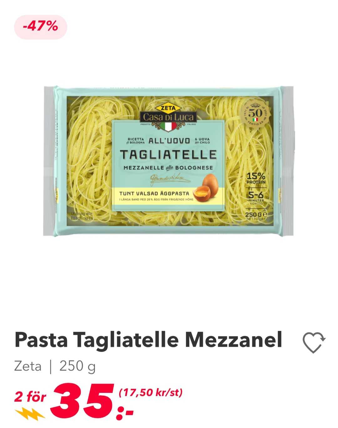 Zeta Tagliatelle Mezzanel Pasta 250 g (2 för 35:-)