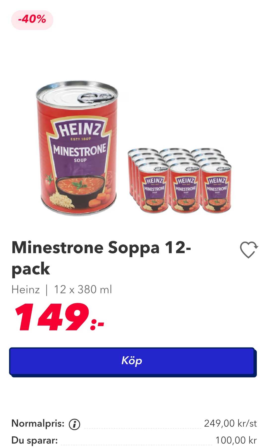 Heinz Minestronesoppa 12-pack 12×380 ml