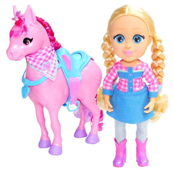 Love Diana cowgirldocka med häst, lysande hår