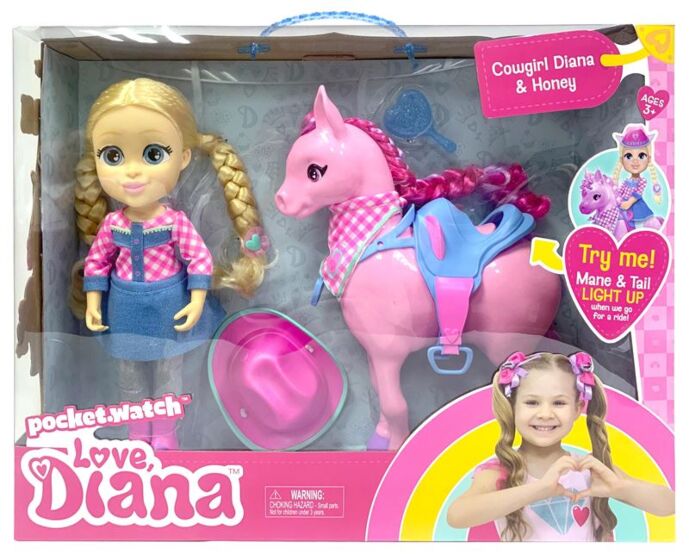 Love Diana cowgirldocka med häst, lysande hår