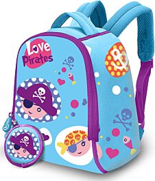 Ljusblå ryggsäck med piratmotiv 25 cm