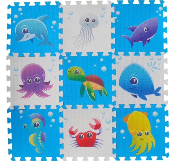 Skumpussel med havsdjur, 9 delar, 86x86 cm