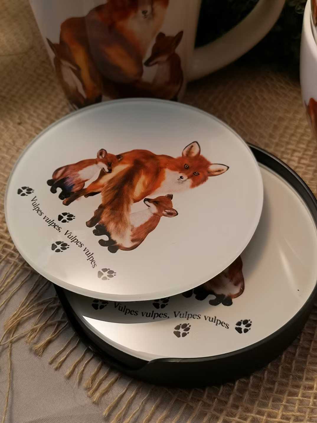 Glasunderlägg Räv 4-pack Cinnober