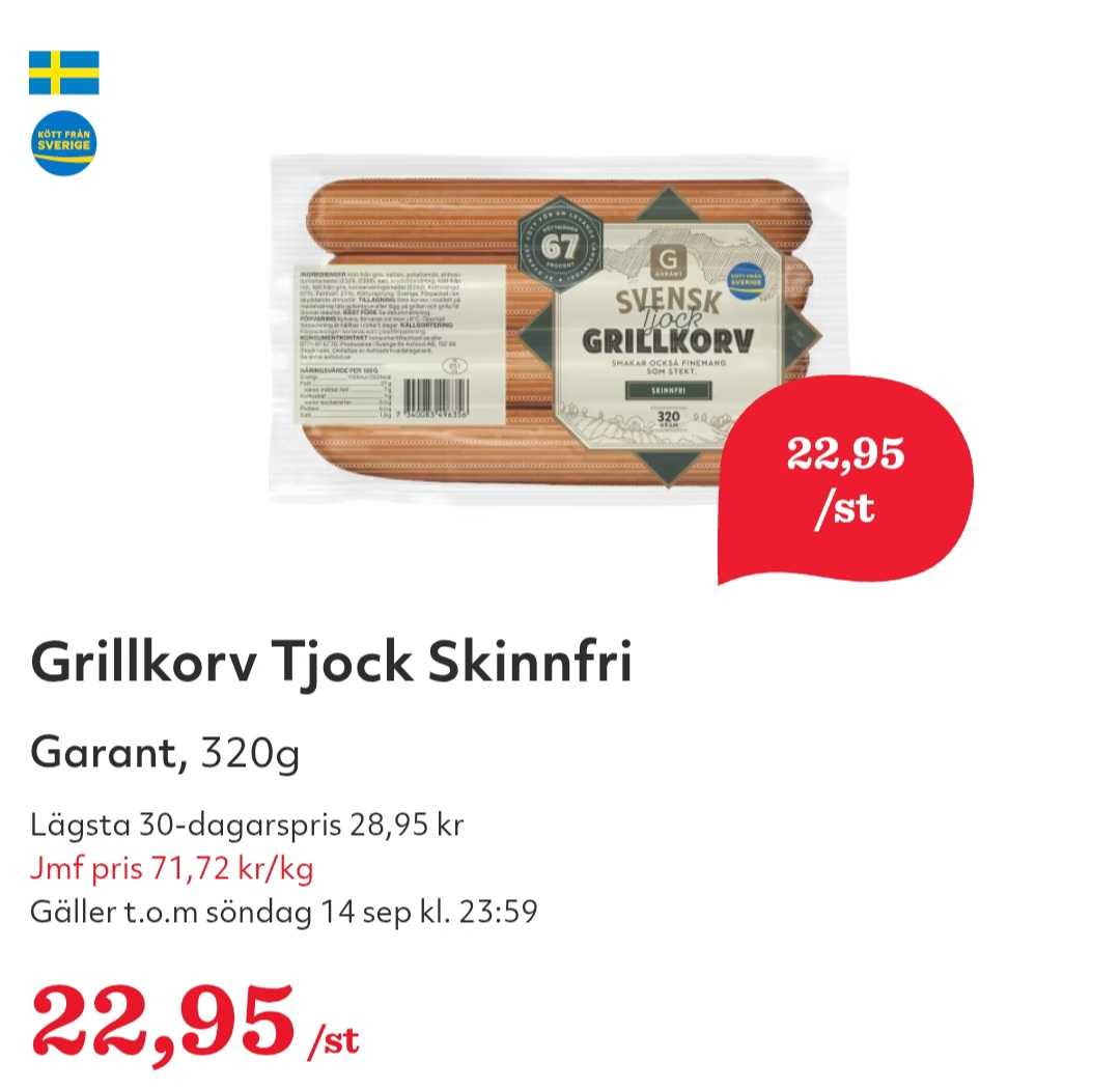 Garant Grillkorv Tjock Skinnfri 800g