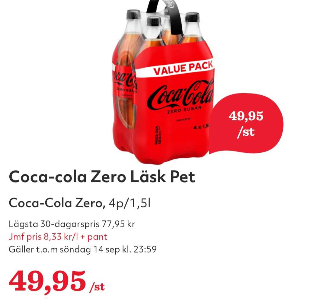 Coca-Cola Zero Sugar 4p/1,5L