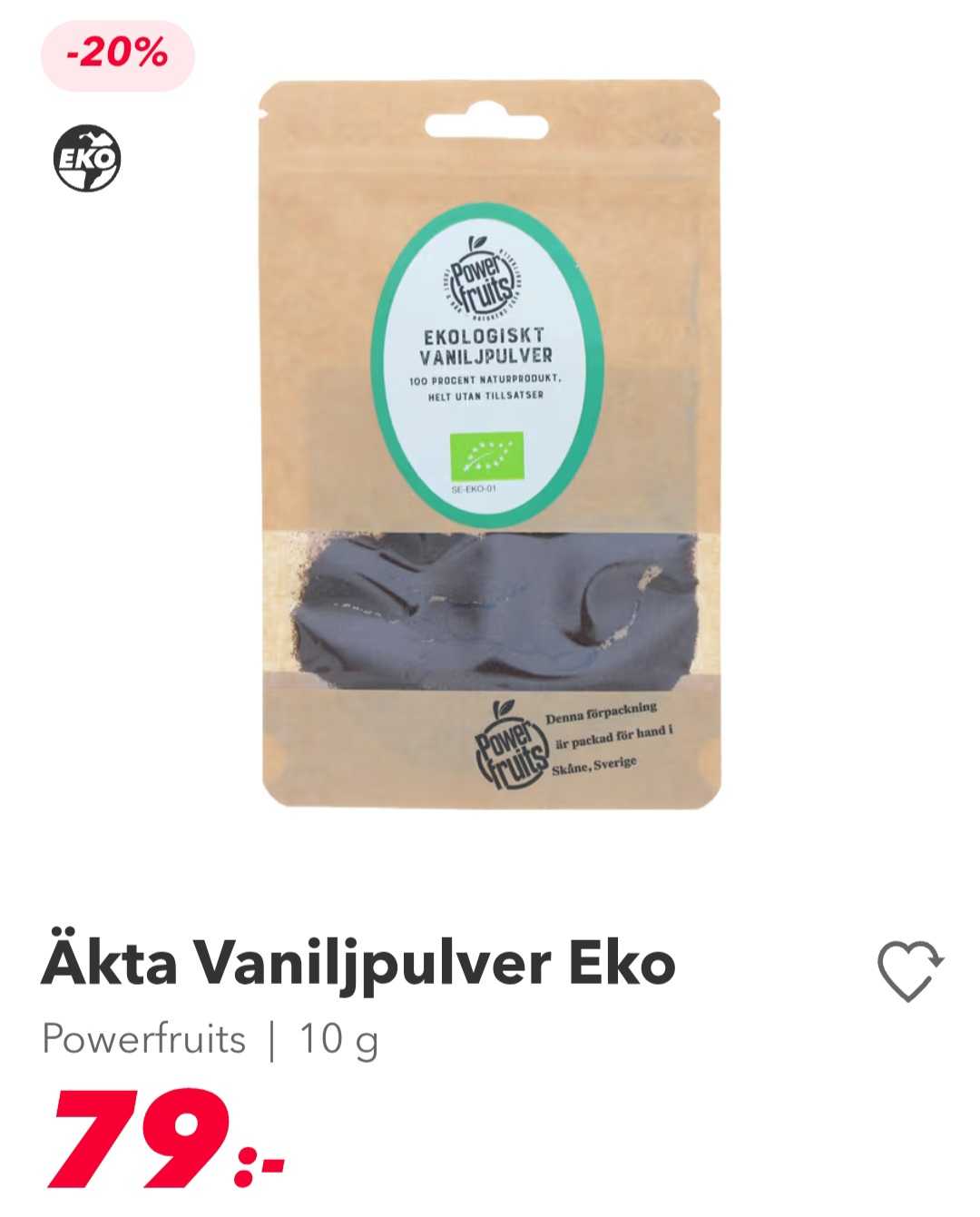 Äkta Ekologiskt Vaniljpulver 10 g
