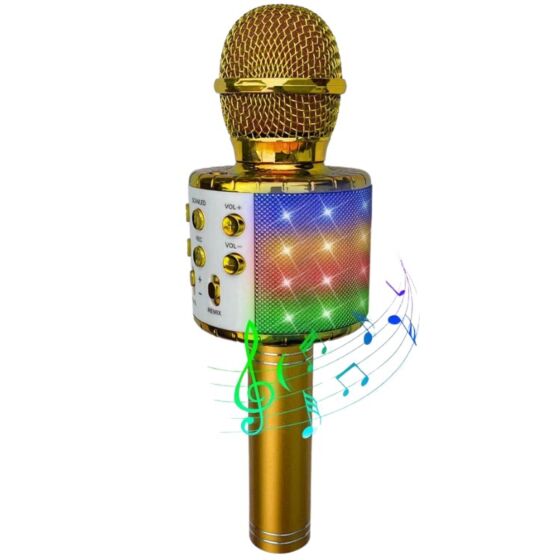 Karaoke Mikrofon med LED Högtalare Guld