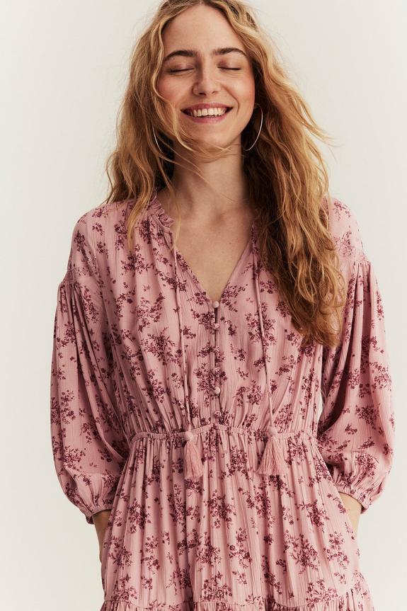 Rosa Blommig Klänning för Kvinnor