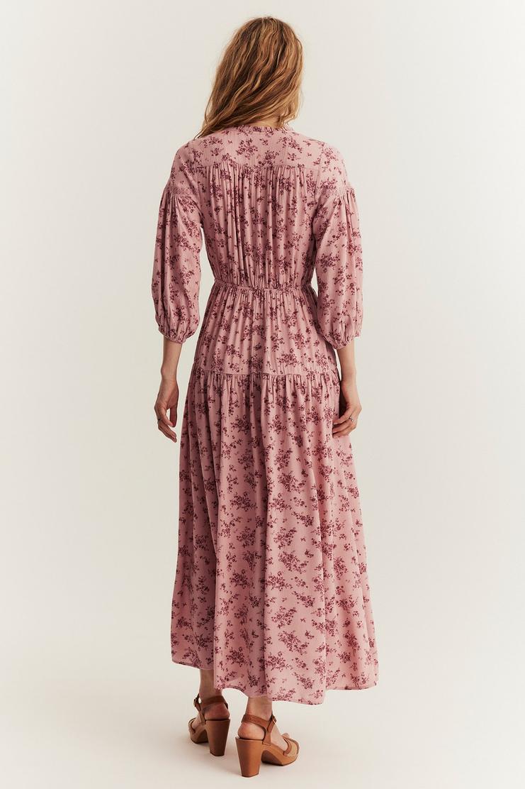 Rosa Blommig Klänning för Kvinnor