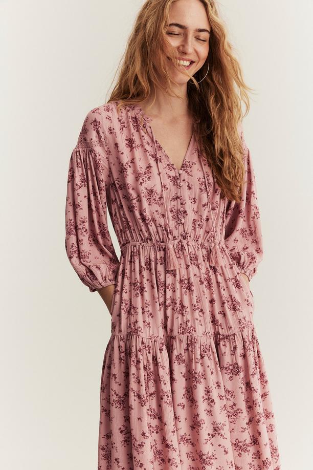 Rosa Blommig Klänning för Kvinnor