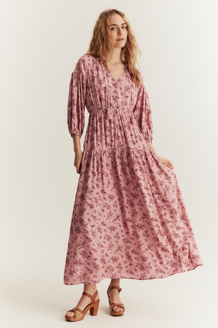 Rosa Blommig Klänning för Kvinnor