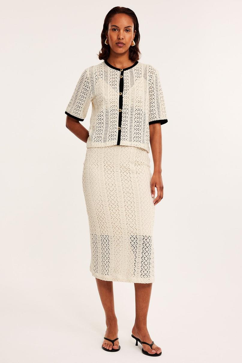 Virkad Offwhite Kjol för Dam