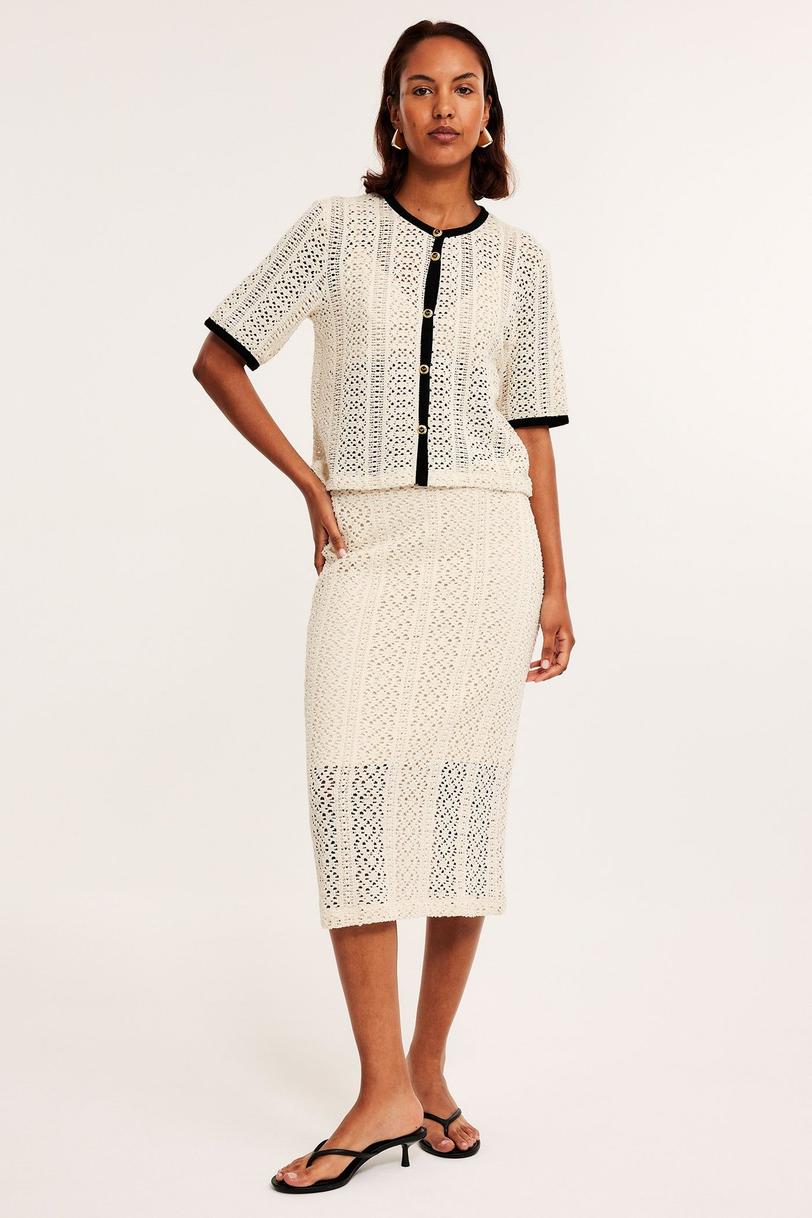 Virkad Offwhite Kjol för Dam