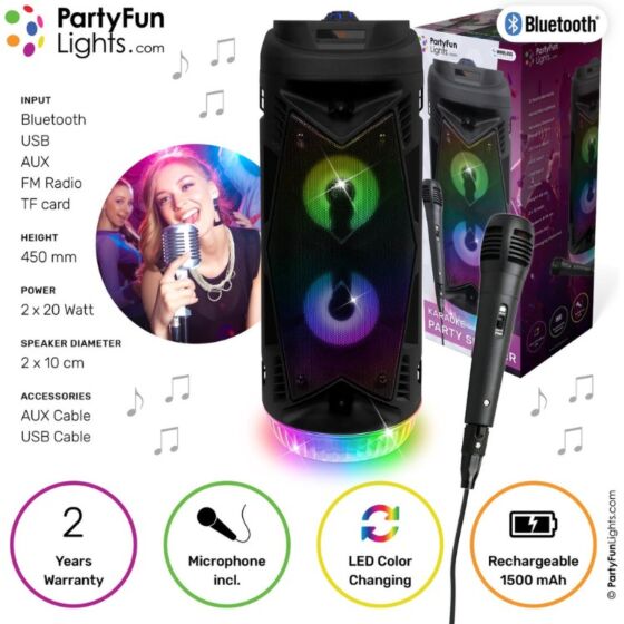 PartyFun karaokehögtalare med mikrofon och ljuseffekter
