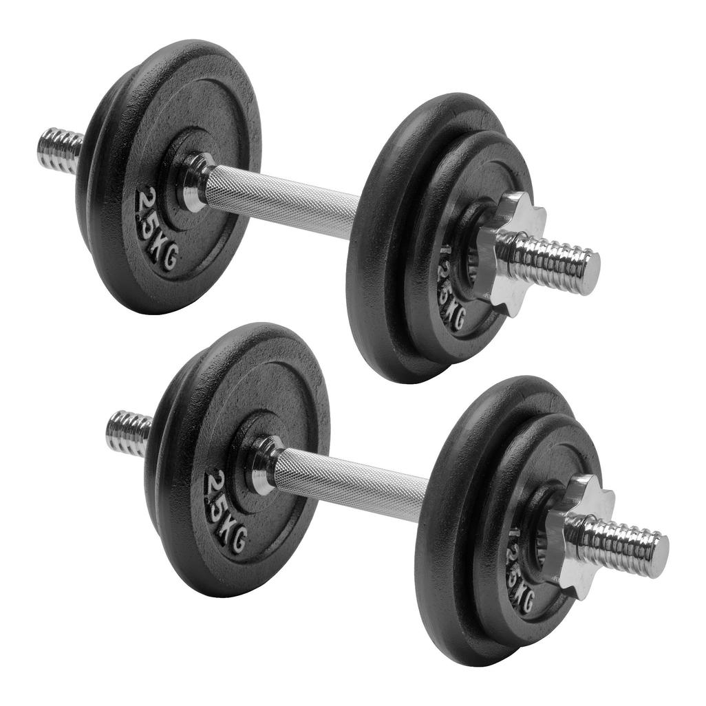 Hantelset 18 kg med justerbara vikter.