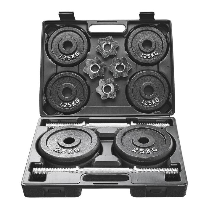 Hantelset 18 kg med justerbara vikter.