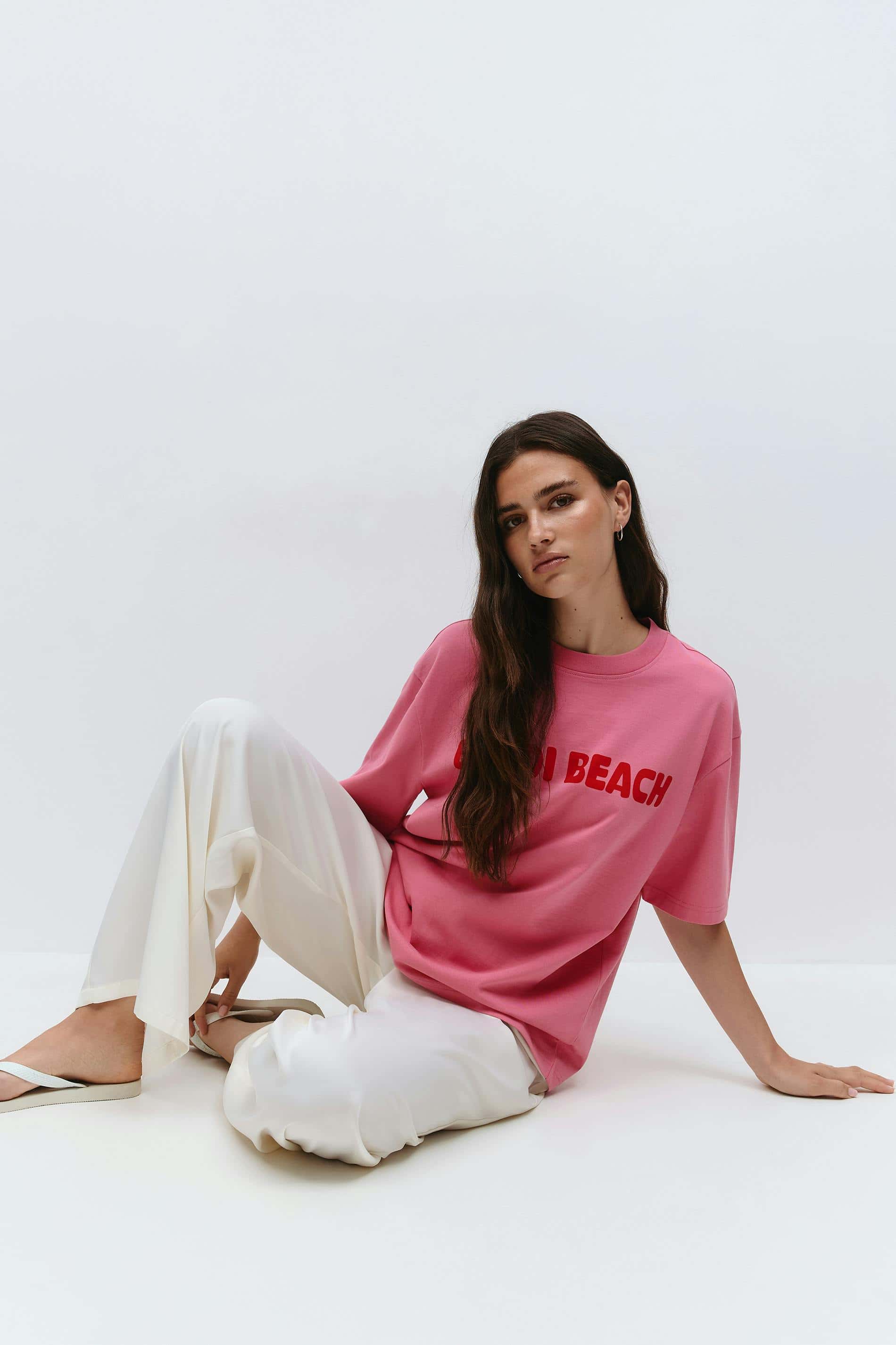 Printed Oversized Pink T-Shirt for Women