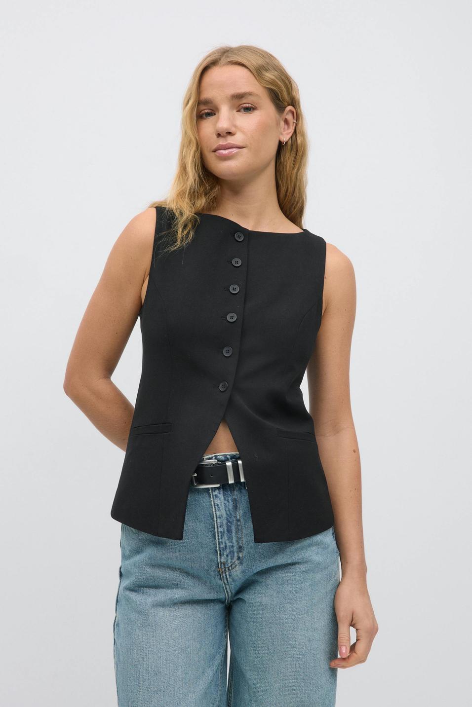 Tailored Black Boatneck Vest for Women