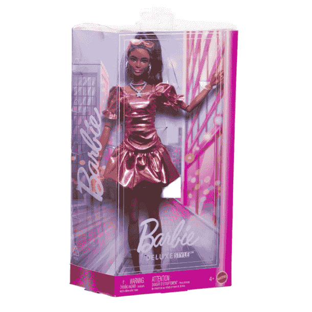Barbie Deluxe Svart Docka med Rosa Klänning