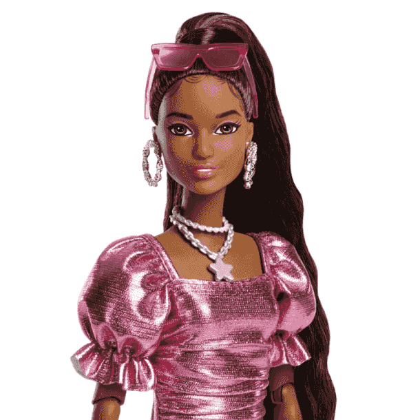 Barbie Deluxe Svart Docka med Rosa Klänning