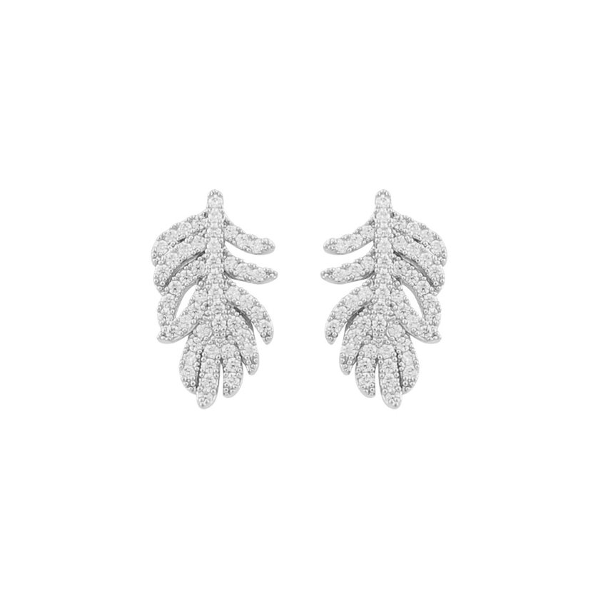 SNÖ OF SWEDEN Lana Small Silver Clear Feather Earrings