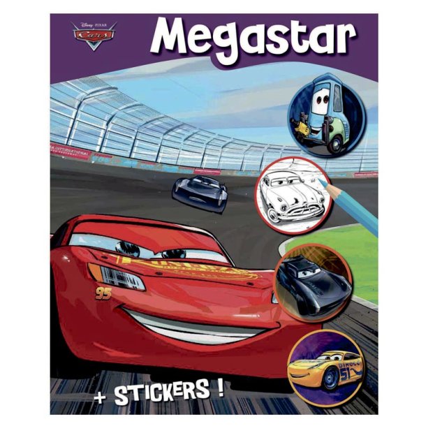Megastar målarbok med bilar och klistermärken