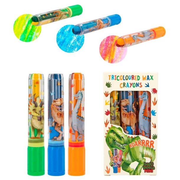 Dino World Vaxkritor Set med 3 Färger