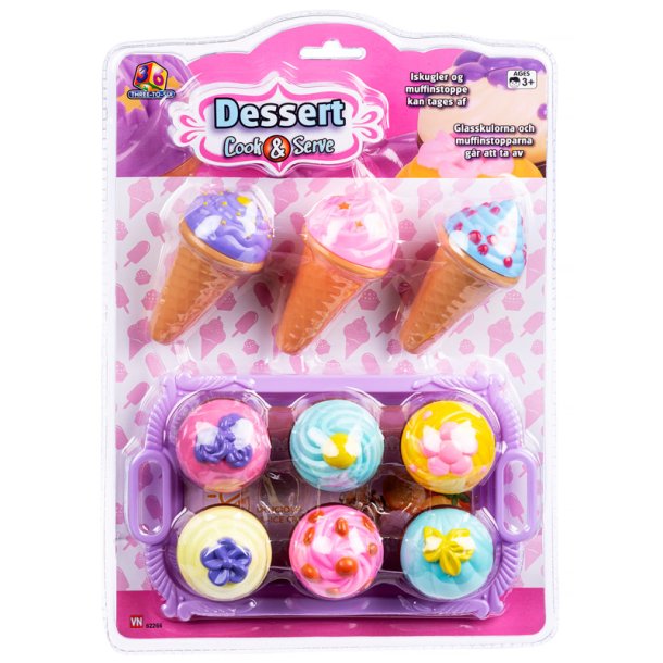 Kroppsmats desserter med våffelglass och muffins