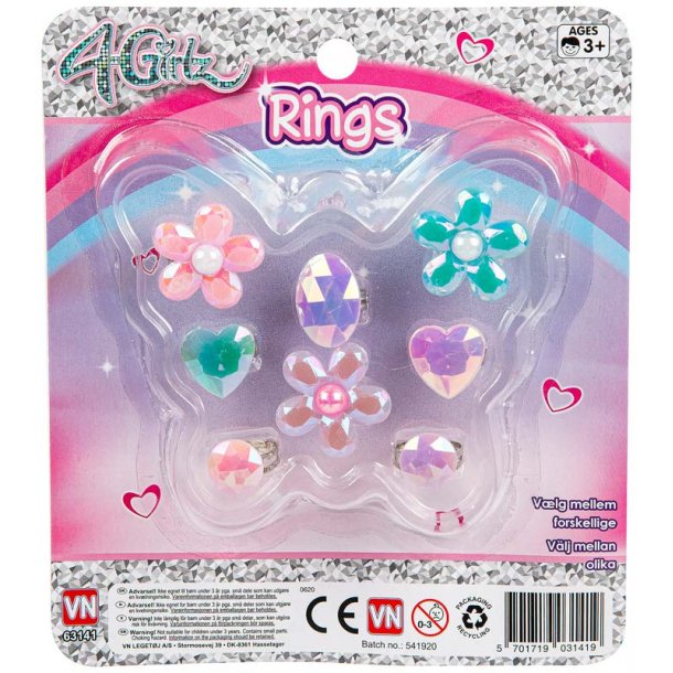 Flickor 8x Färgglada Fingerringar Set