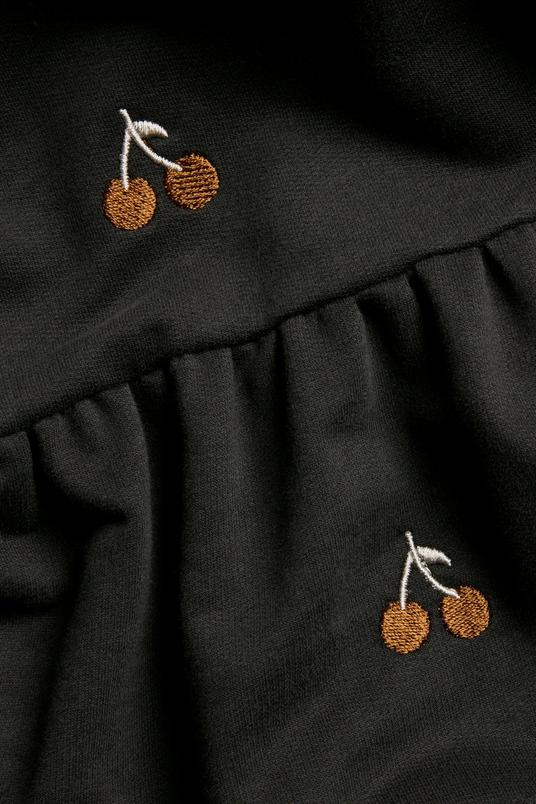 Svart Barnklänning med Körsbärsmönster