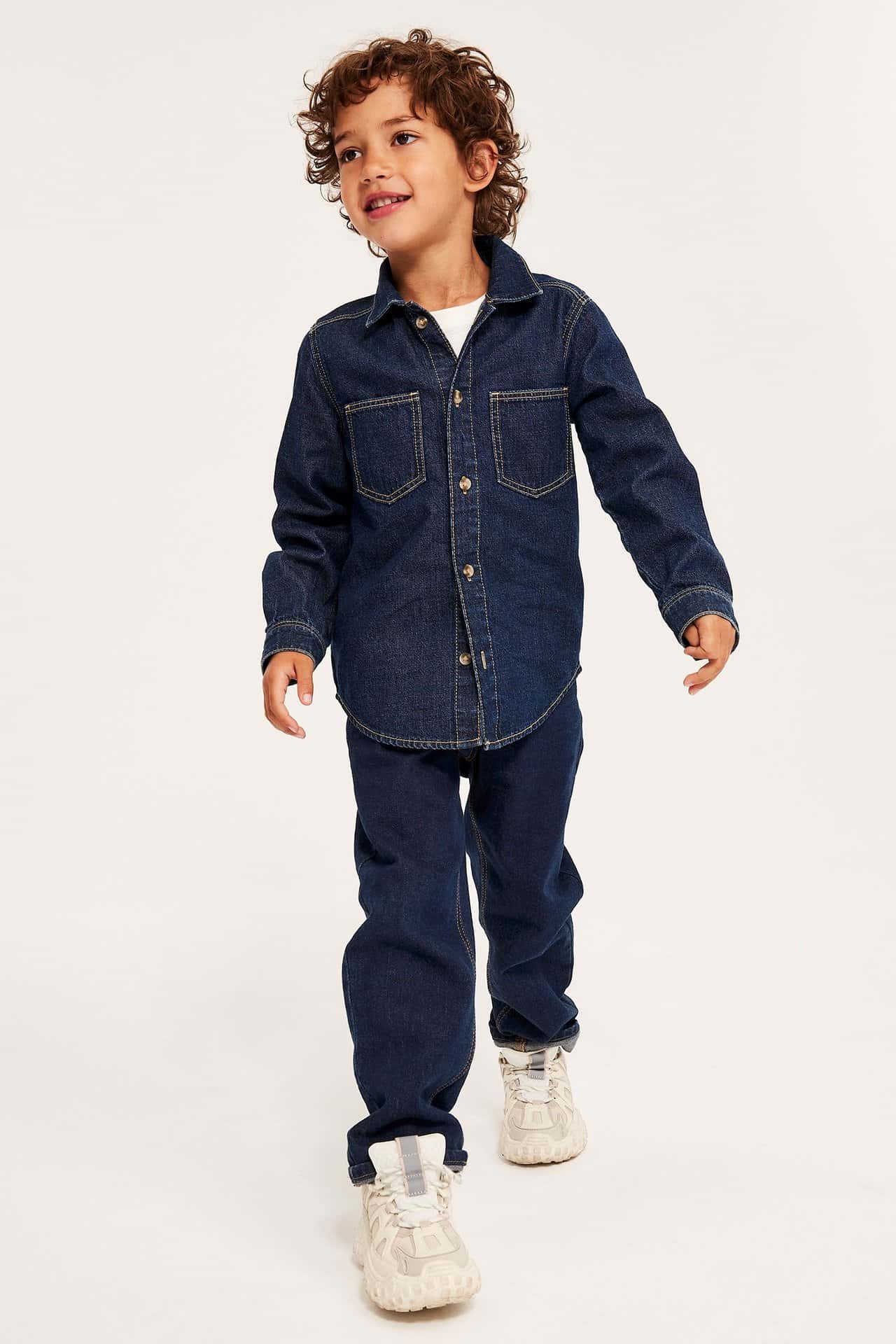 Finstickad mörkbeige pikétröja för barn