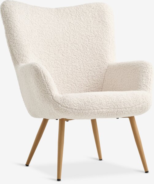 Fåtölj UDSBJERG beige tyg och ek