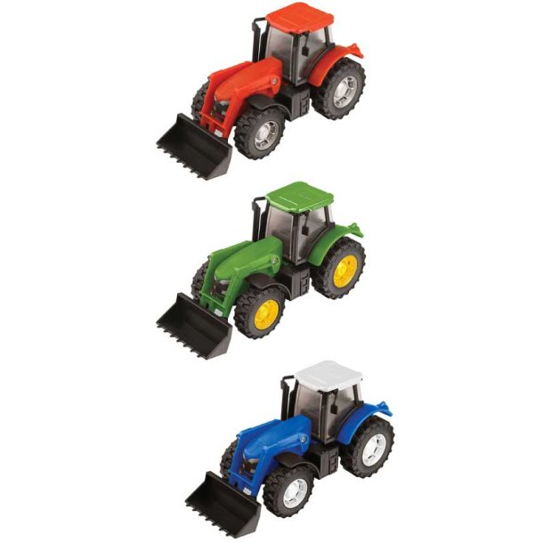 Traktor med frontskopa i blandade färger