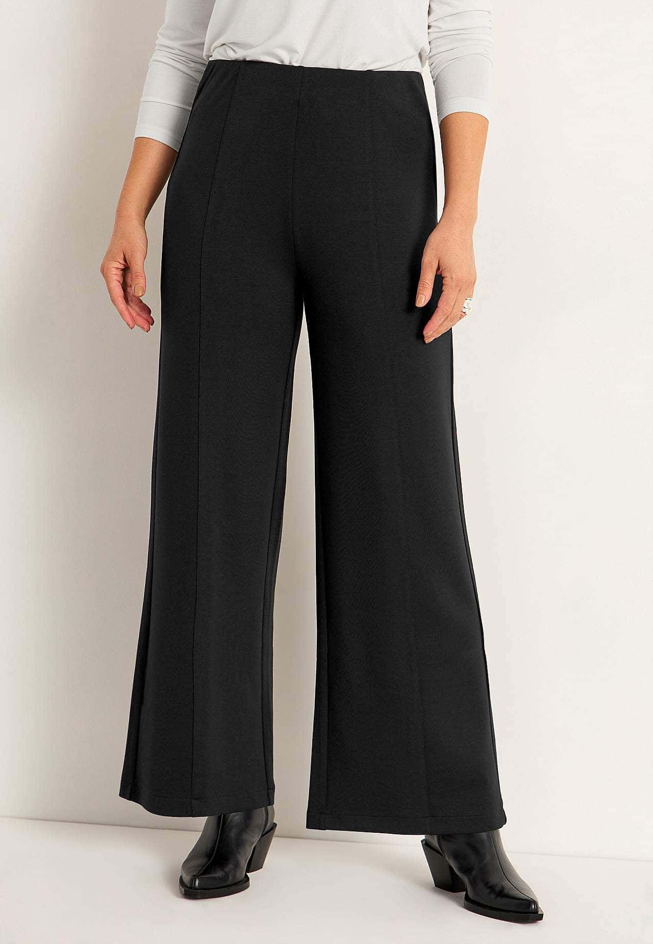 Svarta trikåbyxor med vida ben