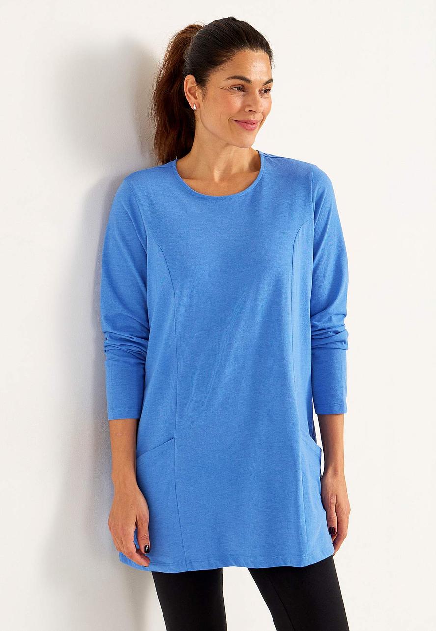 Ljusblå melerad trikåtunika med fickor
