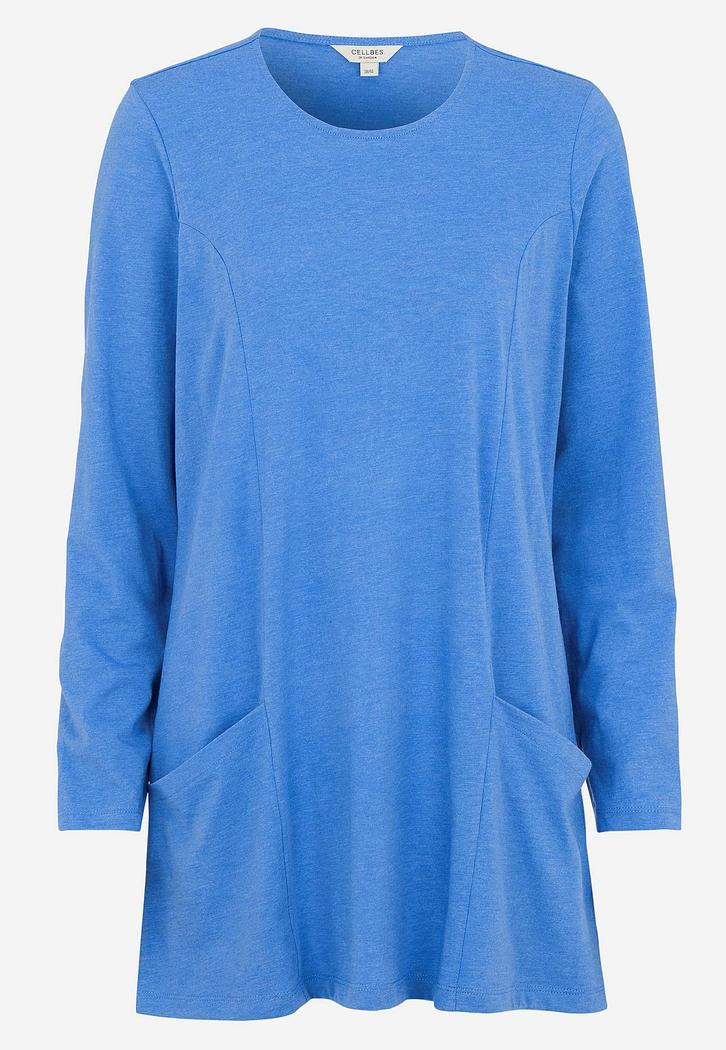 Ljusblå melerad trikåtunika med fickor