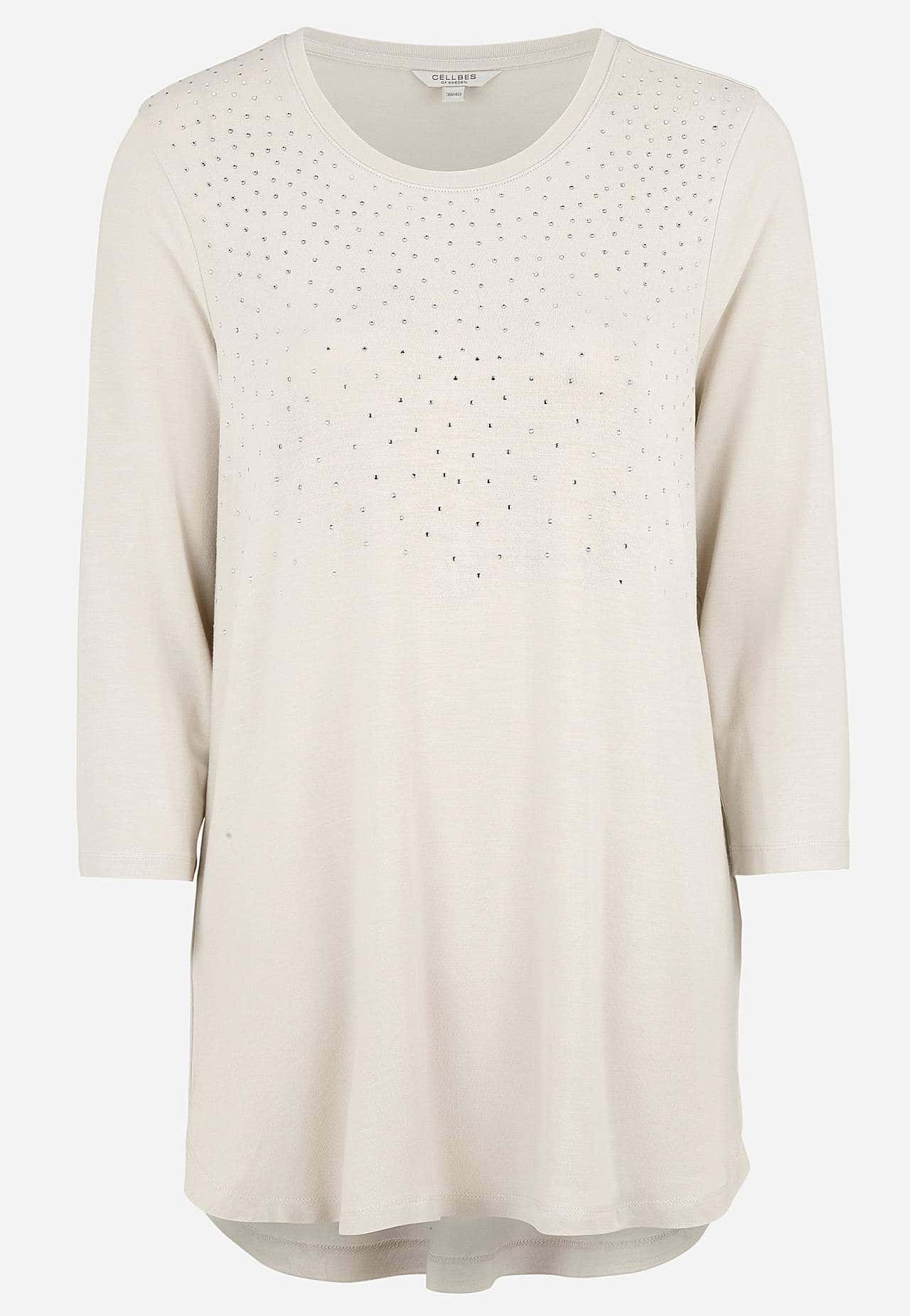 Ljusbeige trikåtunika med strassdetaljer
