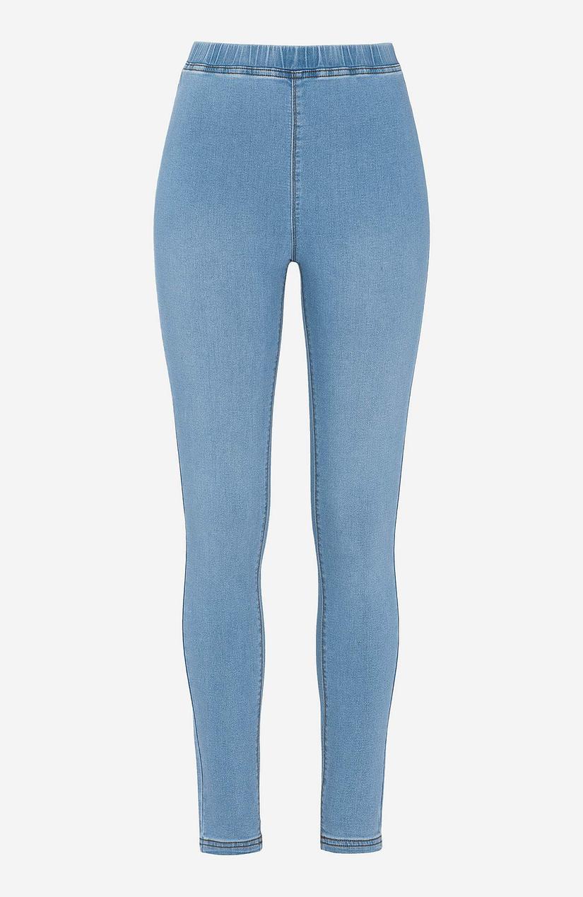 Mellanblå Denimleggings i Stretchtyg