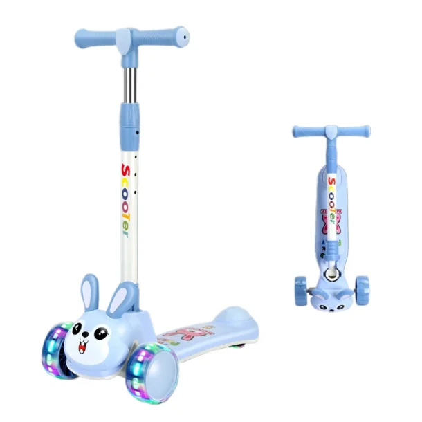 Blå sparkcykel med LED-hjul