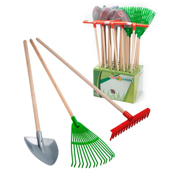 Barnens trädgårdsredskap i träset