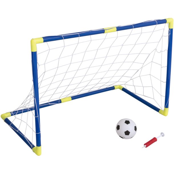 Fotbollsset med mål, boll och pump