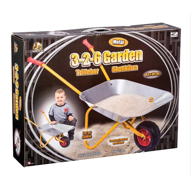Robust metallskottkärra för utomhuslek